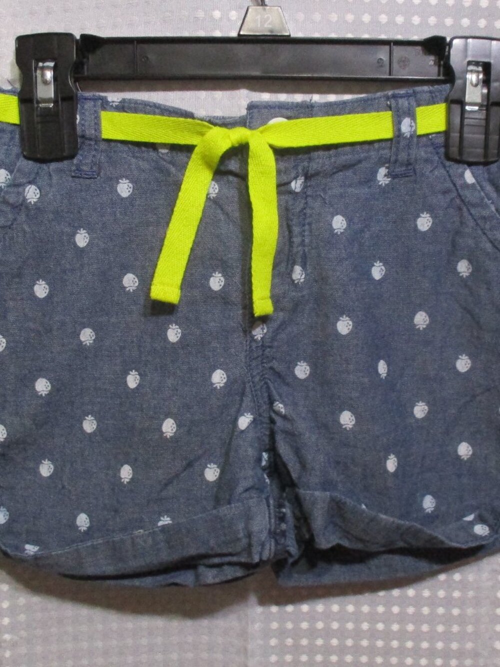 Carter's Yellow Belted Blue Cotton w/White Strawberries Print Pocket Shorts Sz 6